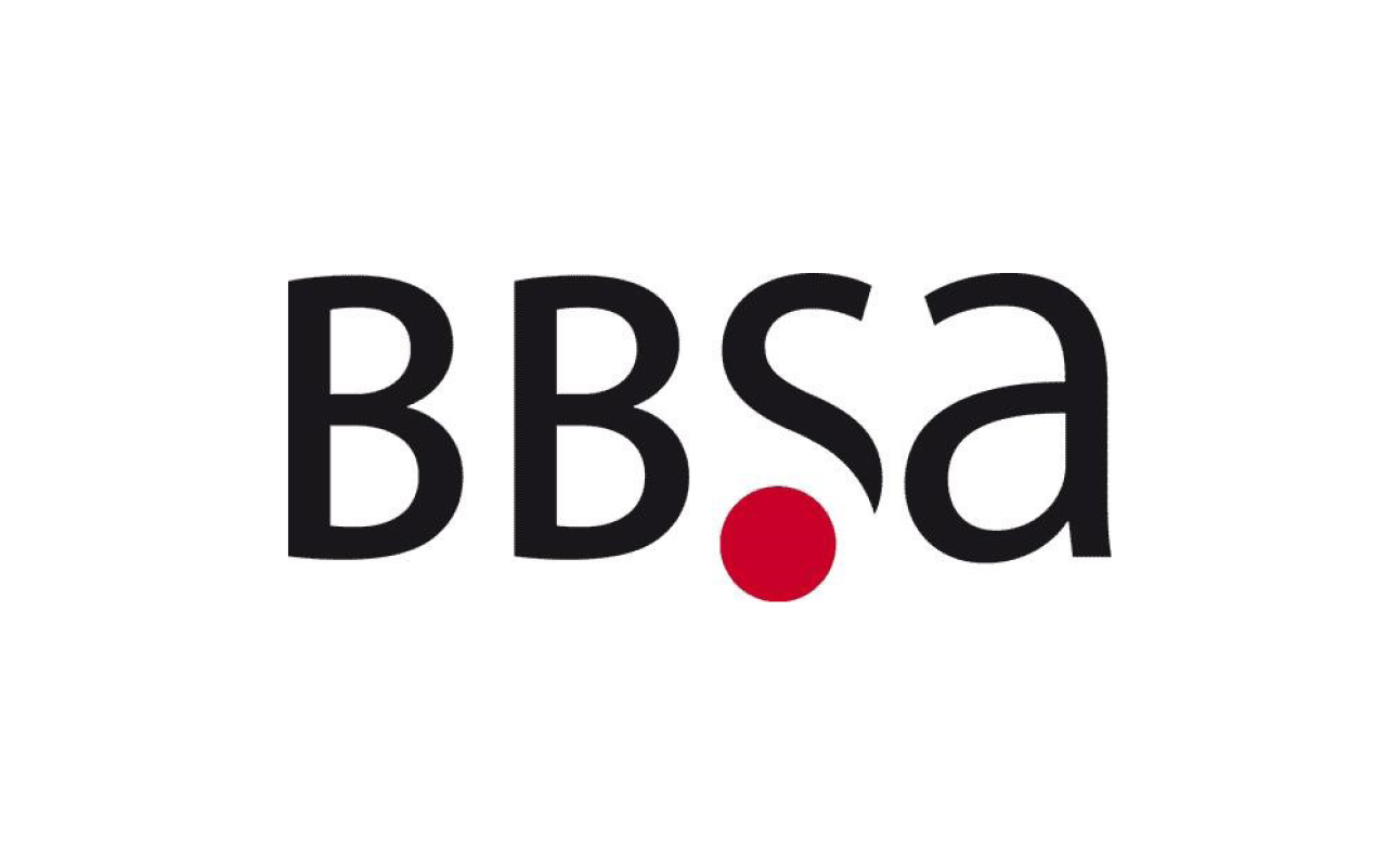 BBSA Logo: Schwarzer Text „BBSA“ auf weissem Hintergrund, mit einem roten Punkt unter dem Buchstaben „S“.