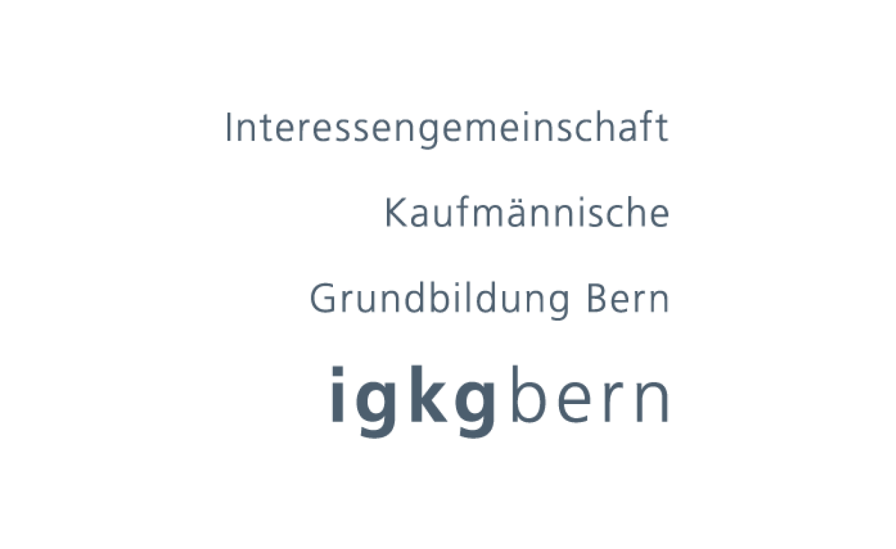 igkg Logo: Der Text im Bild lautet: „Interessengemeinschaft Kaufmännische Grundbildung Bern igkg bern.“ Der Text ist in einer einfachen, modernen Schriftart auf weissem Hintergrund gehalten.