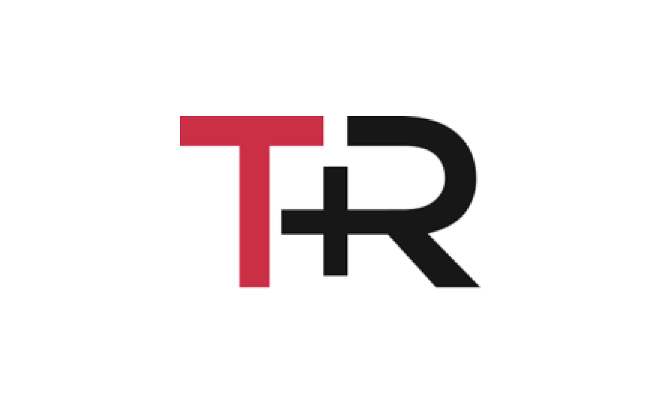 TR Logo: Ein Logo mit einem roten Großbuchstaben „T“ und einem schwarzen Großbuchstaben „R“, die zusammen ein stilisiertes Design auf weissem Hintergrund bilden.