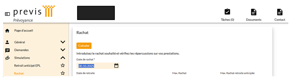 Simuler et demander un rachat