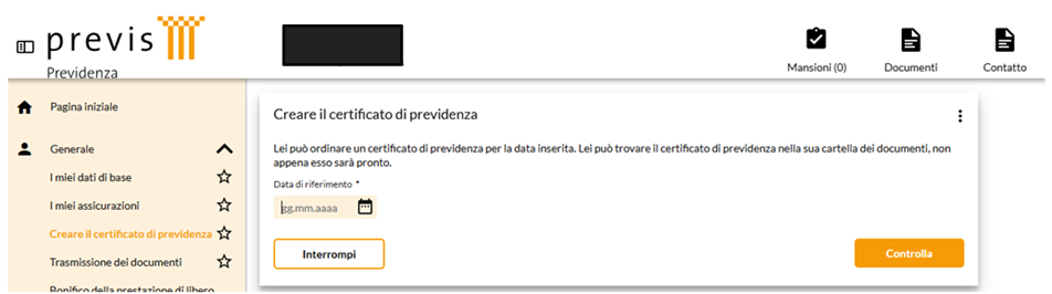Creare il certificato di previdenza