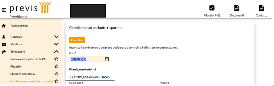 Modificare il piano a scelta
